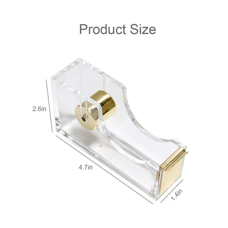 Multibey Clear Acrylic Gold 1 Inch Core Desktop Adhesive Tape Dispenser Cutter with Tape Office School Gift Idea (Gold) - Image 5